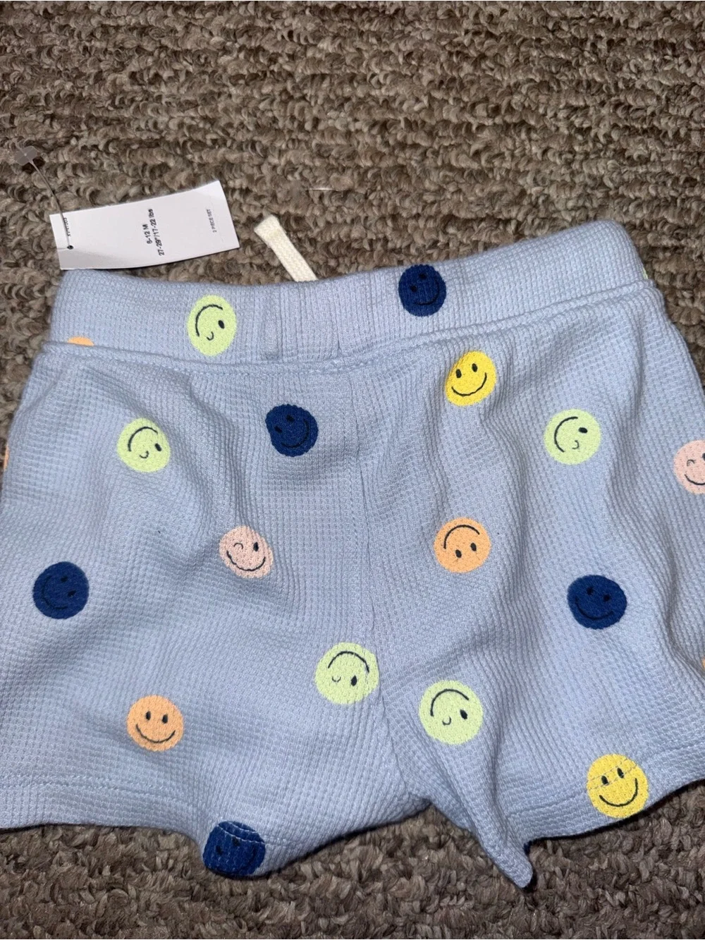 Old Navy Light Blue Smiley Face Knit Shorts (6-12m)